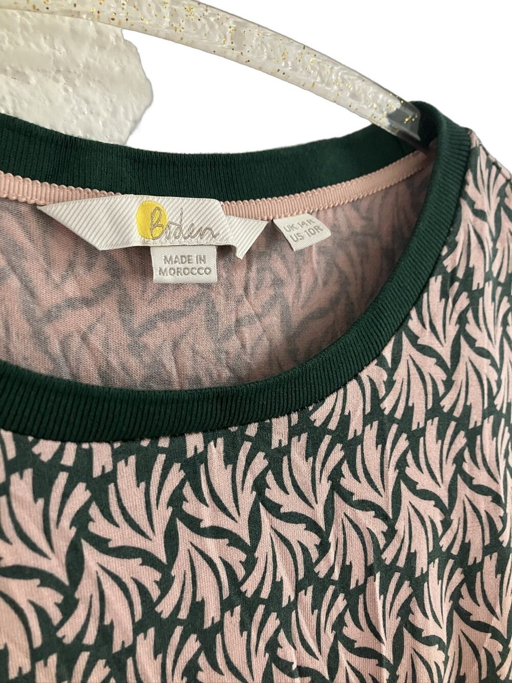 Boden Women's Size 10 Midi Dress A-Line Short Sleeve Leaf Print Jersey Casual